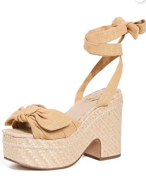 Sam Edelman Women's Tula Linen Knotted Espadrille Platform Wedge Sandals